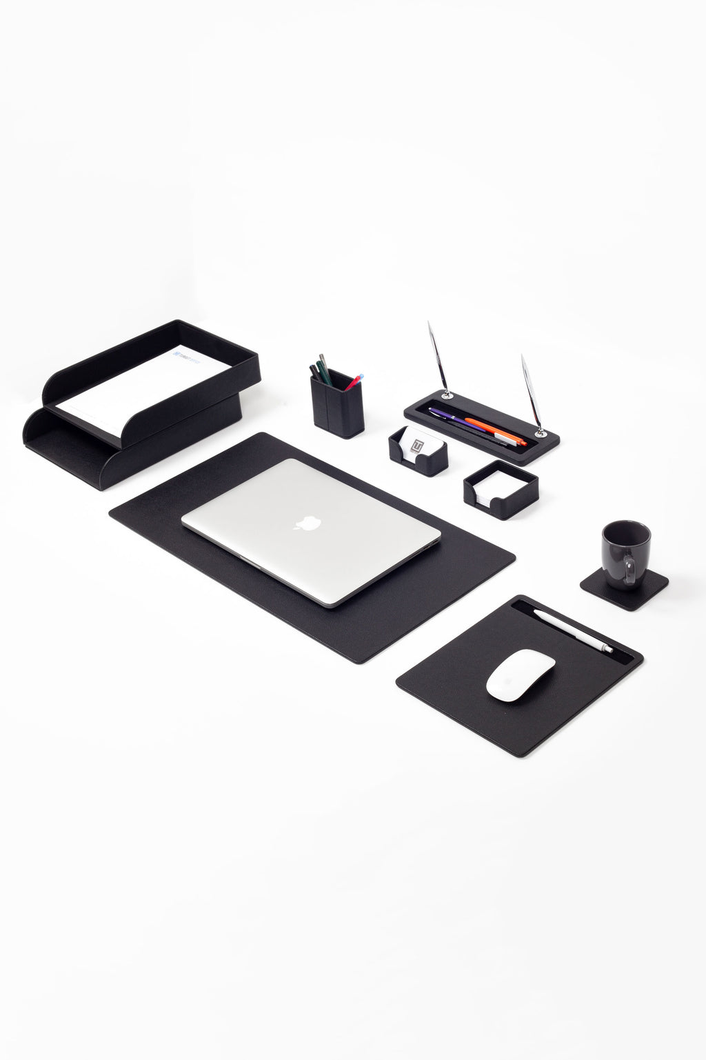 طقم مكتب ميلانو الجلدي أسود 9 قطع.