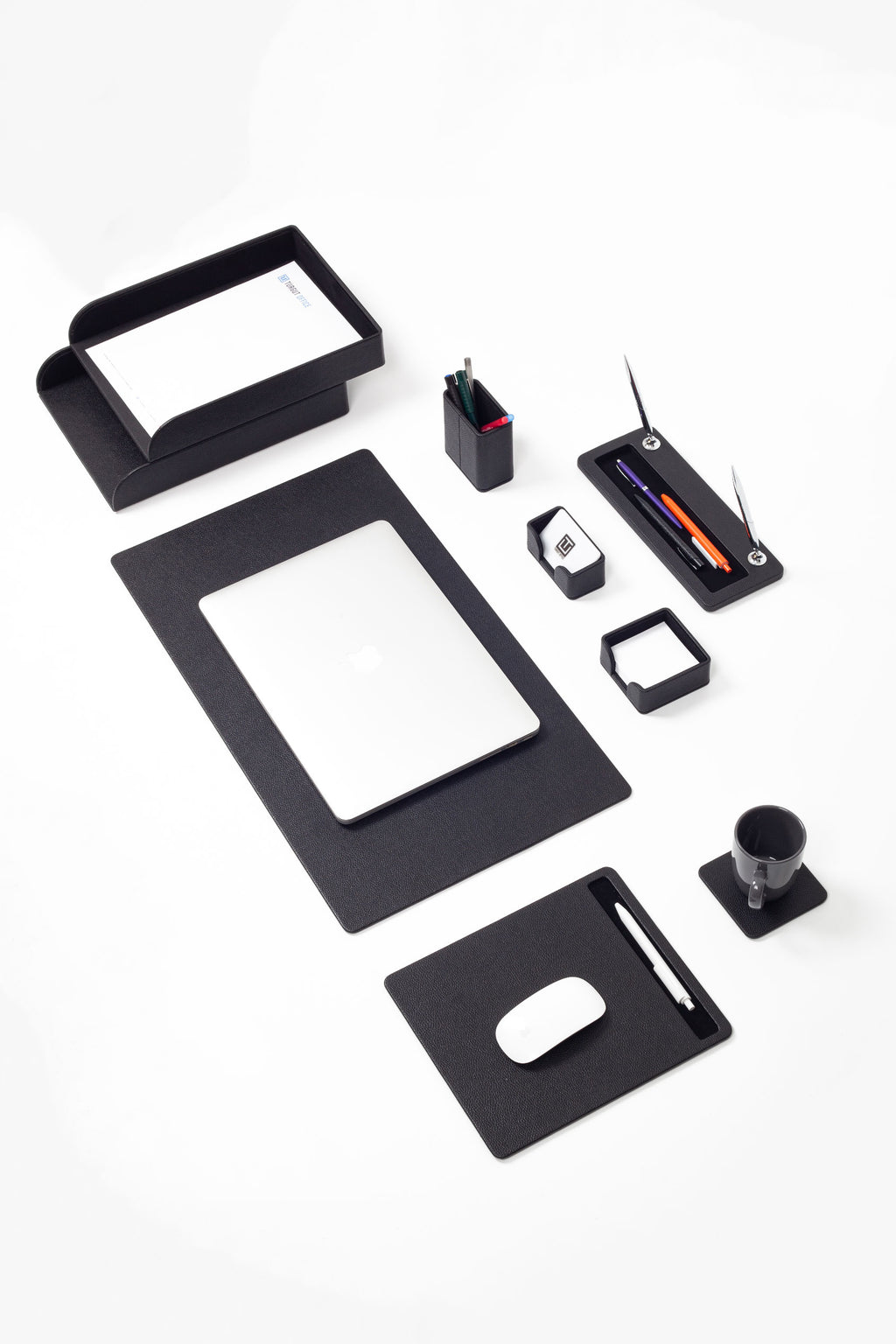 طقم مكتب ميلانو الجلدي أسود 9 قطع.