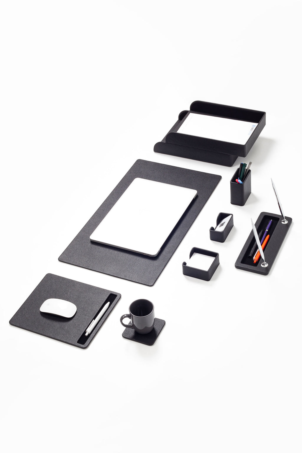 طقم مكتب ميلانو الجلدي أسود 9 قطع.