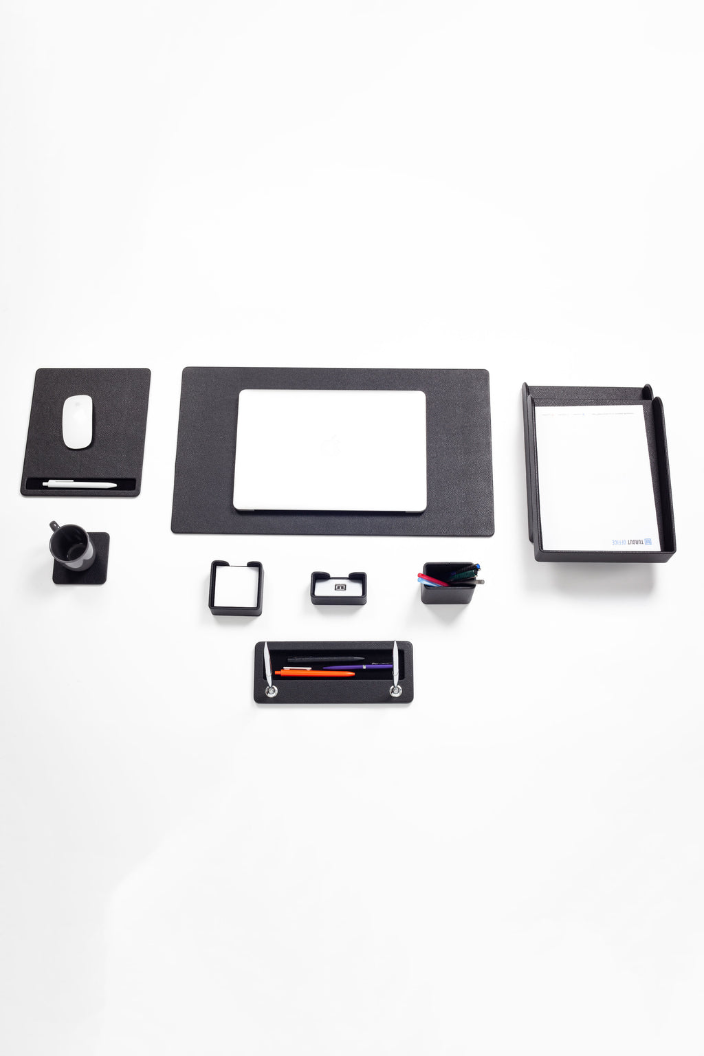 طقم مكتب ميلانو الجلدي أسود 9 قطع.