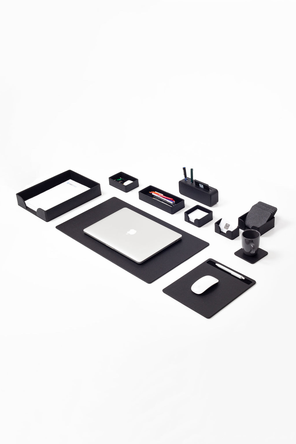 طقم مكتب أوسلو الجلدي أسود، 10 قطع