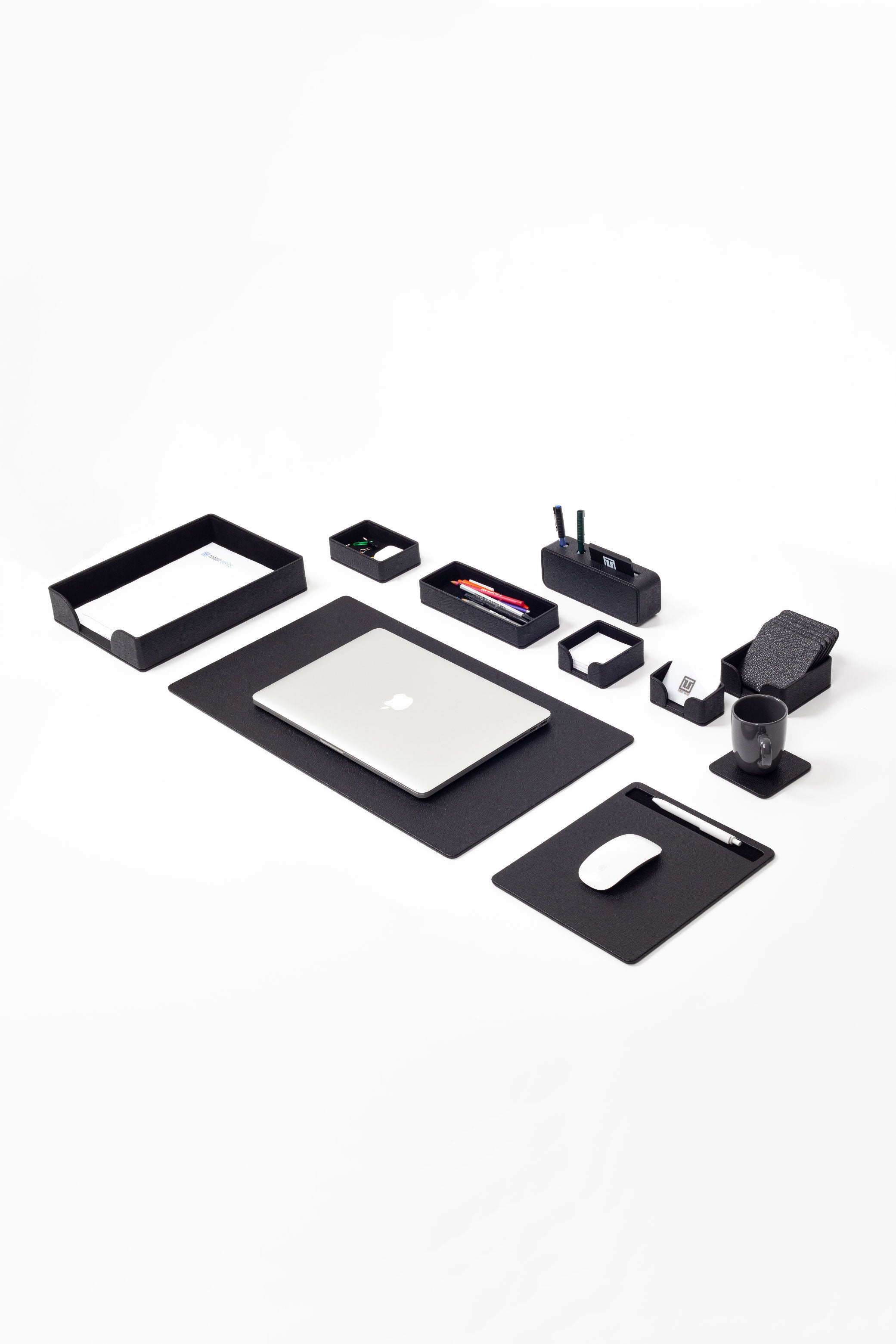 طقم مكتب أوسلو الجلدي أسود، 10 قطع