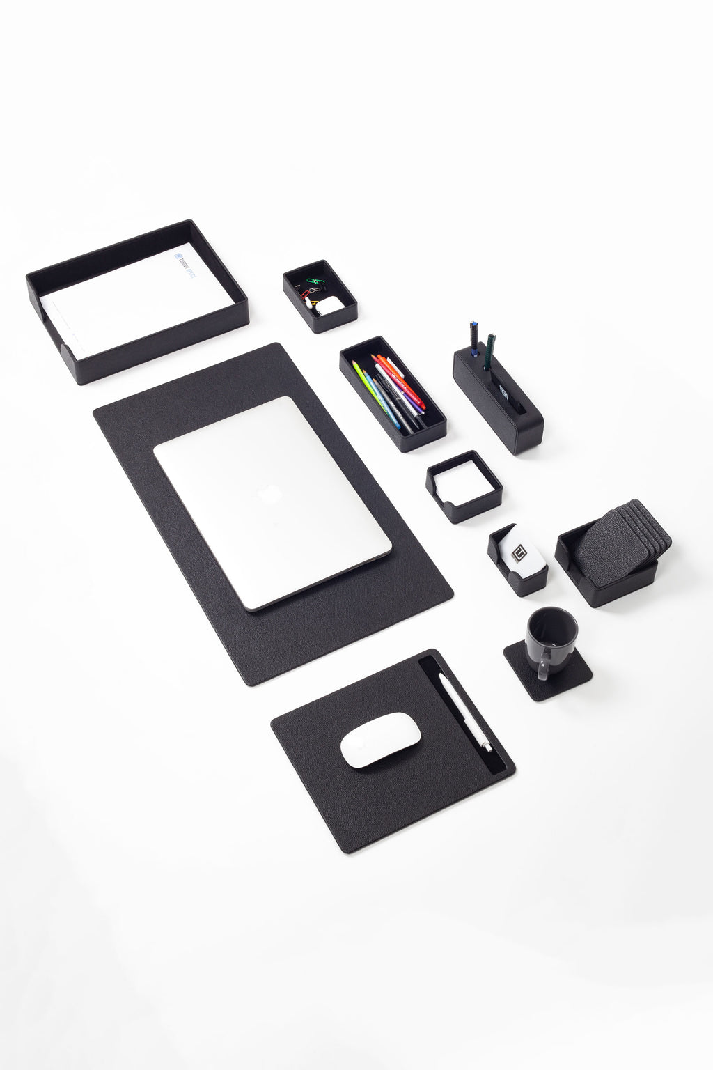 طقم مكتب أوسلو الجلدي أسود، 10 قطع