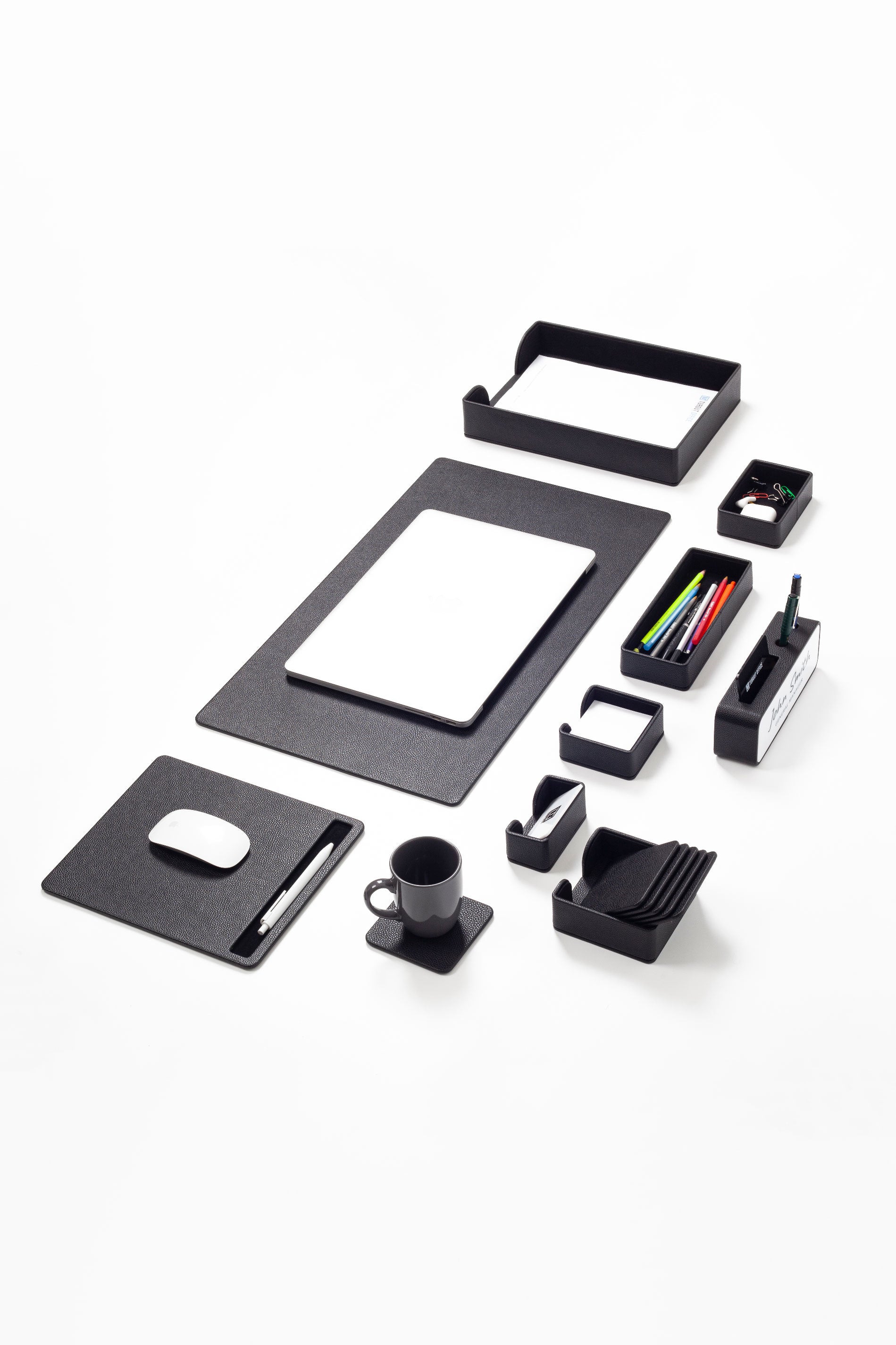 طقم مكتب أوسلو الجلدي أسود، 10 قطع