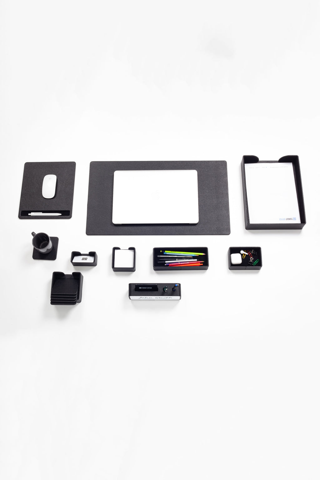 طقم مكتب أوسلو الجلدي أسود، 10 قطع