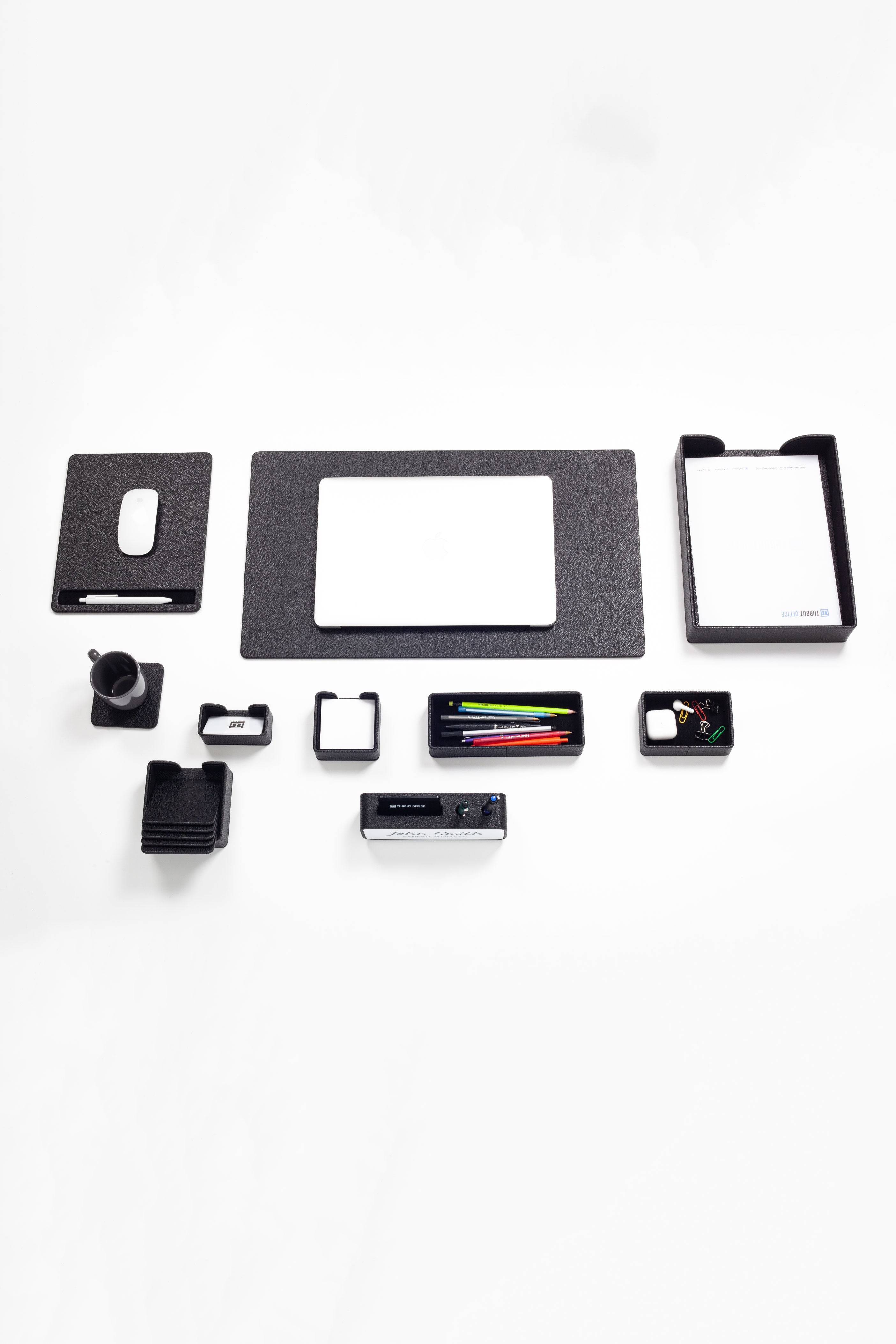 طقم مكتب أوسلو الجلدي أسود، 10 قطع