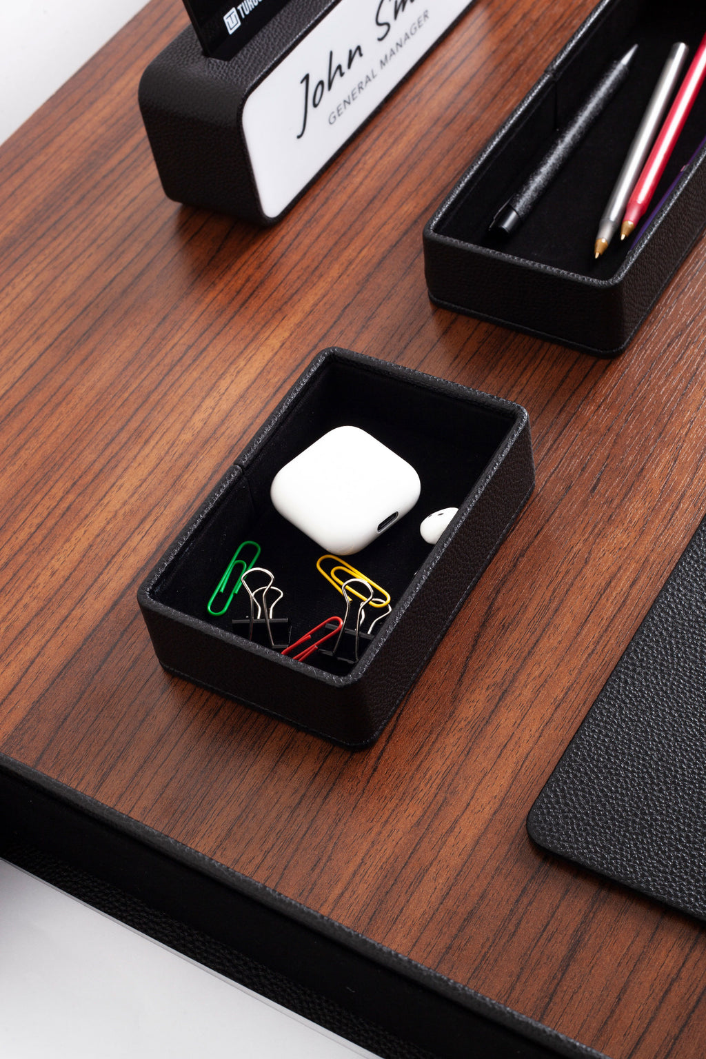 طقم مكتب أوسلو الجلدي أسود، 10 قطع