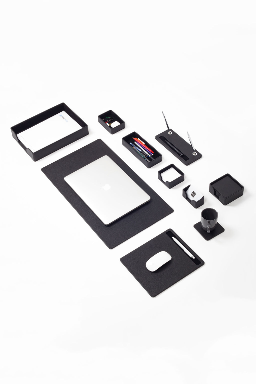 طقم مكتب روما الجلدي أسود، 10 قطع