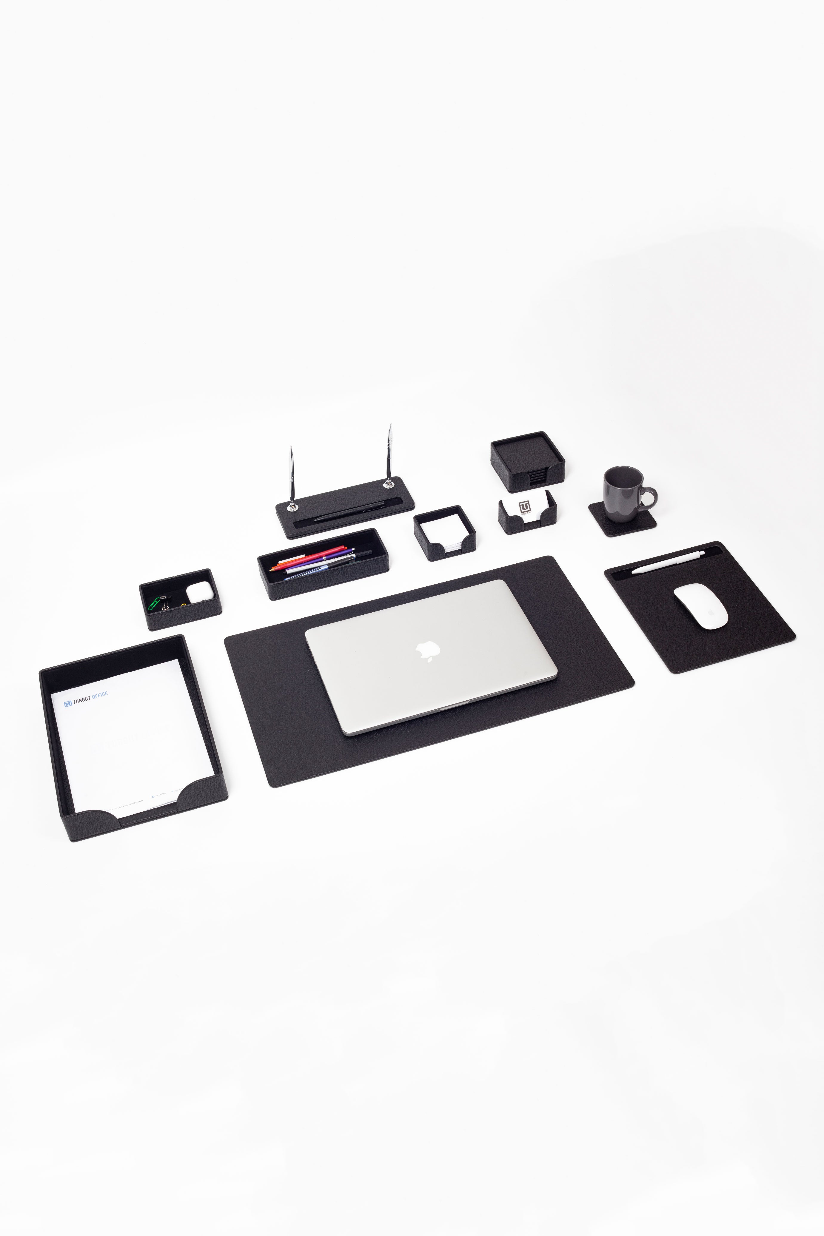 طقم مكتب روما الجلدي أسود، 10 قطع