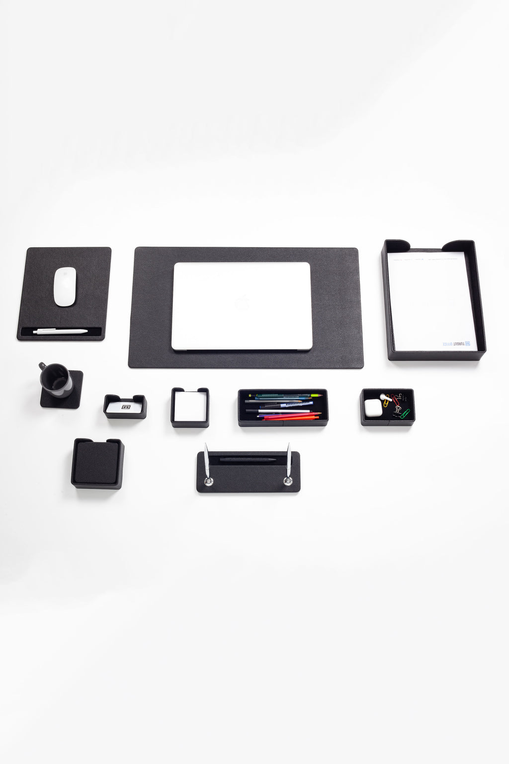 طقم مكتب روما الجلدي أسود، 10 قطع