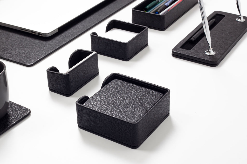 طقم مكتب روما الجلدي أسود، 10 قطع