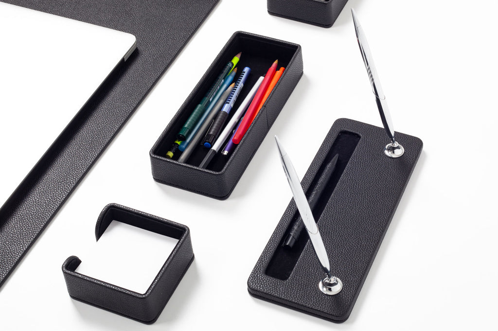 طقم مكتب روما الجلدي أسود، 10 قطع