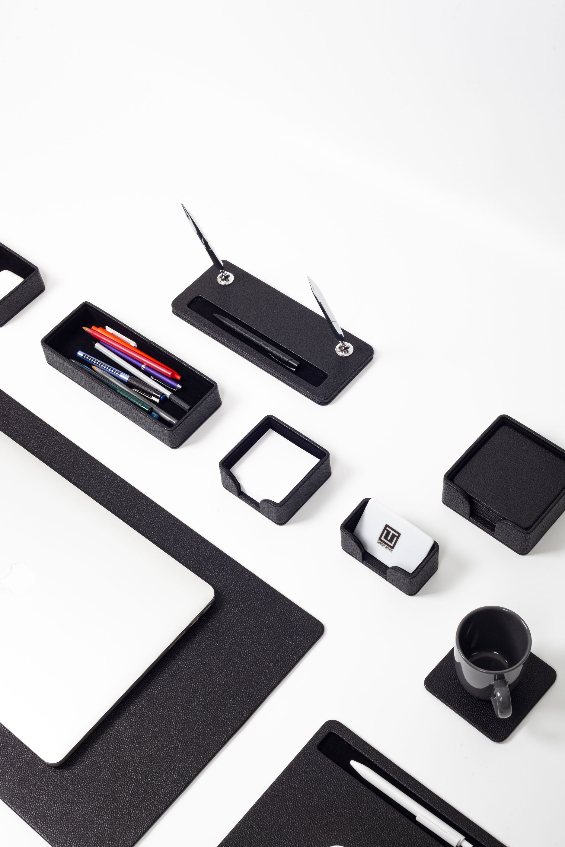 طقم مكتب روما الجلدي أسود، 10 قطع