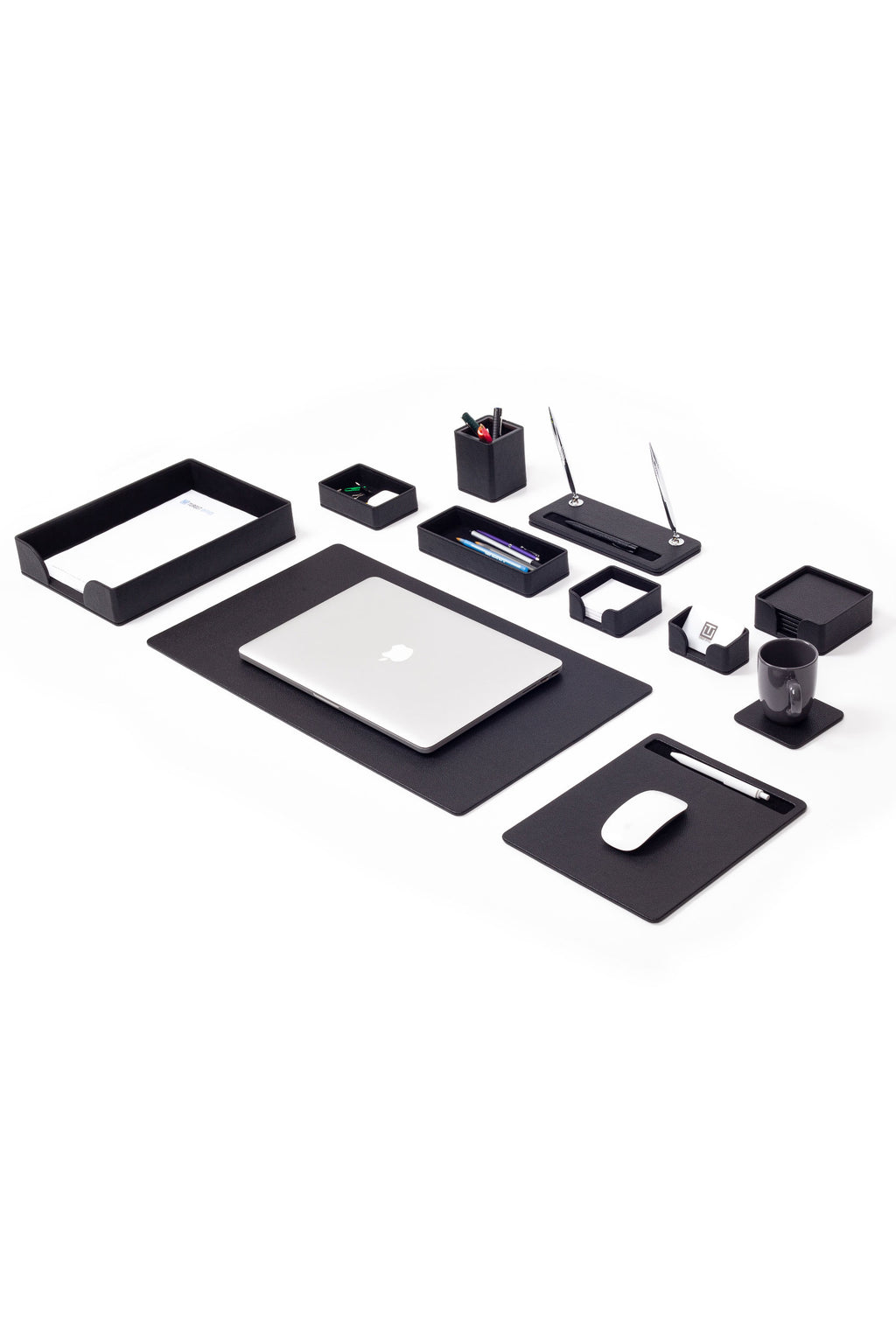 مجموعة مكتبية من الجلد الأسود من روما، 11 قطعة