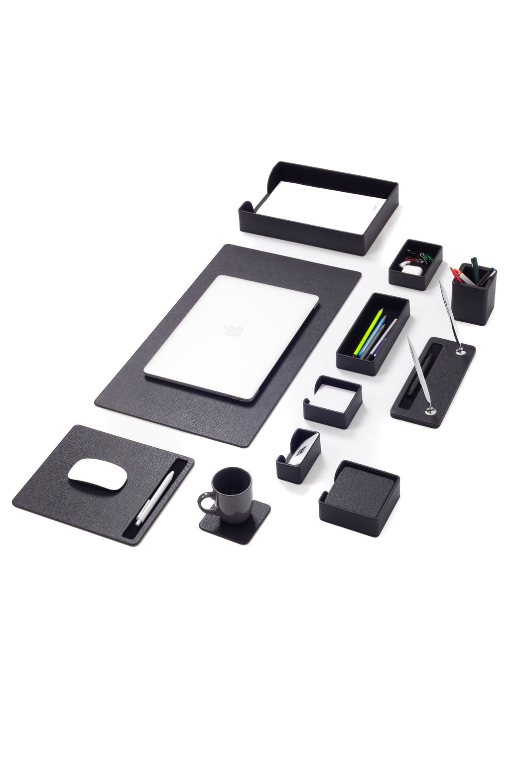 مجموعة مكتبية من الجلد الأسود من روما، 11 قطعة