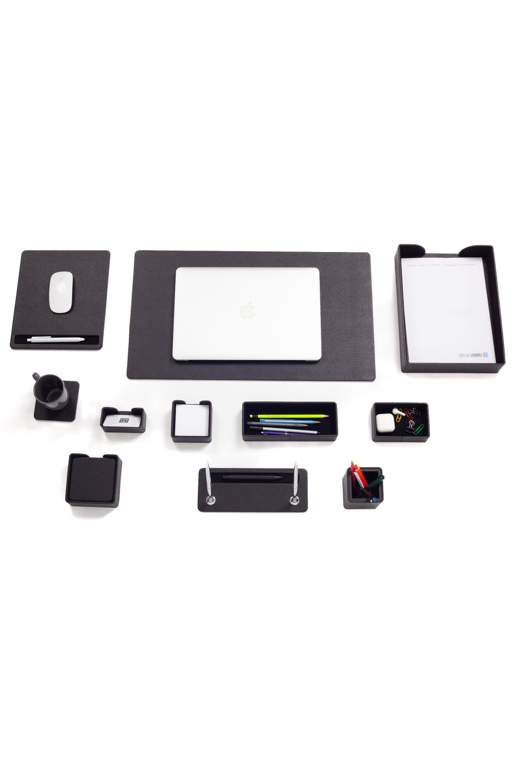 مجموعة مكتبية من الجلد الأسود من روما، 11 قطعة