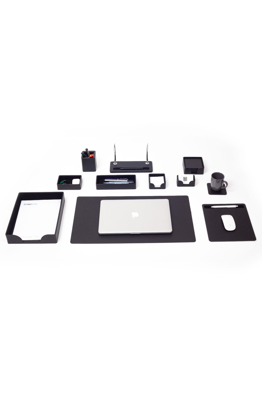 مجموعة مكتبية من الجلد الأسود من روما، 11 قطعة