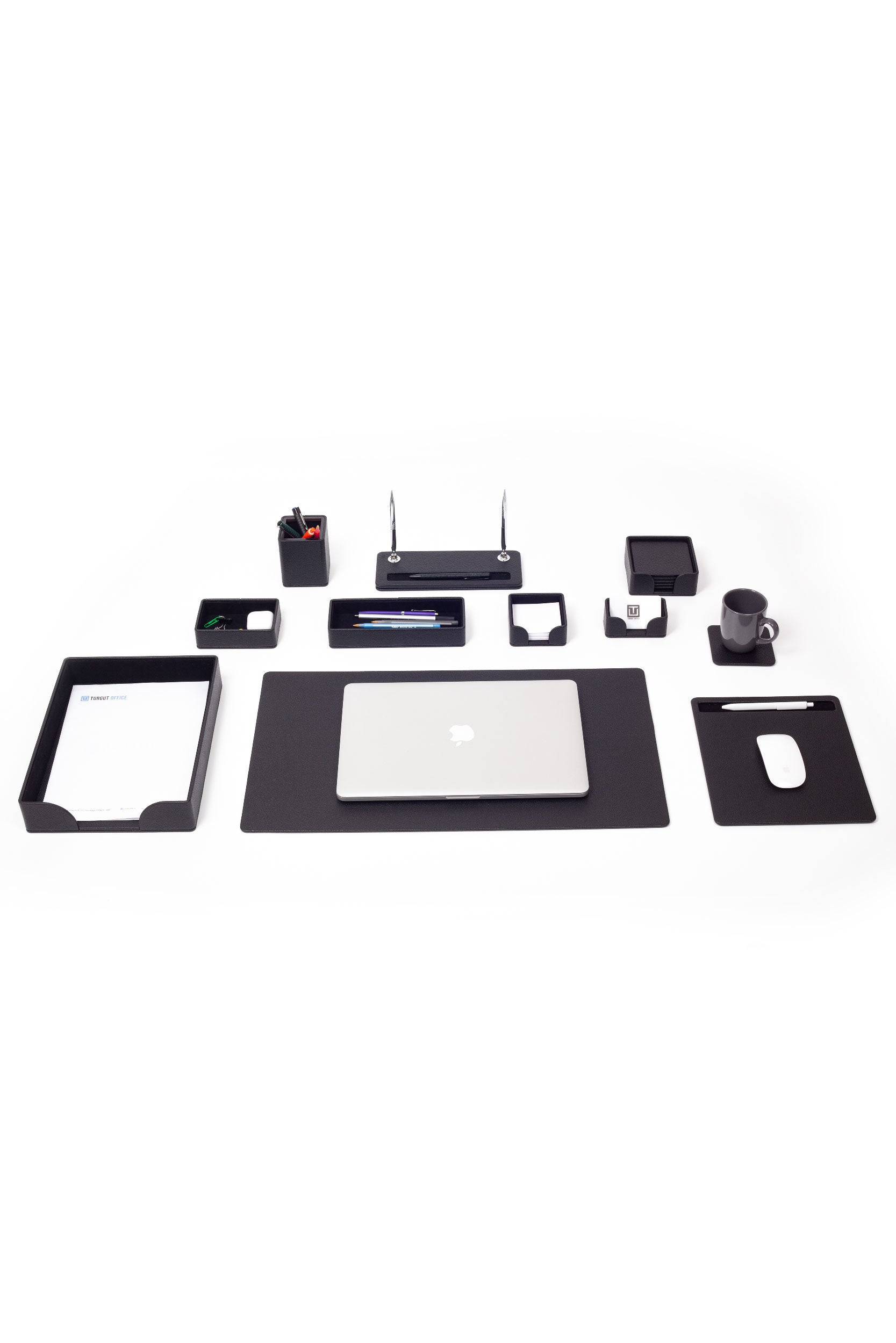 مجموعة مكتبية من الجلد الأسود من روما، 11 قطعة