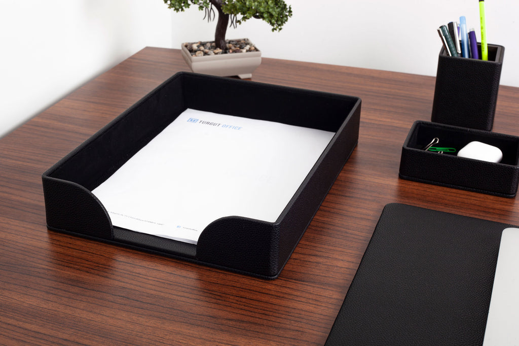 طقم مكتب جلد روما الحافة أسود 10 قطع