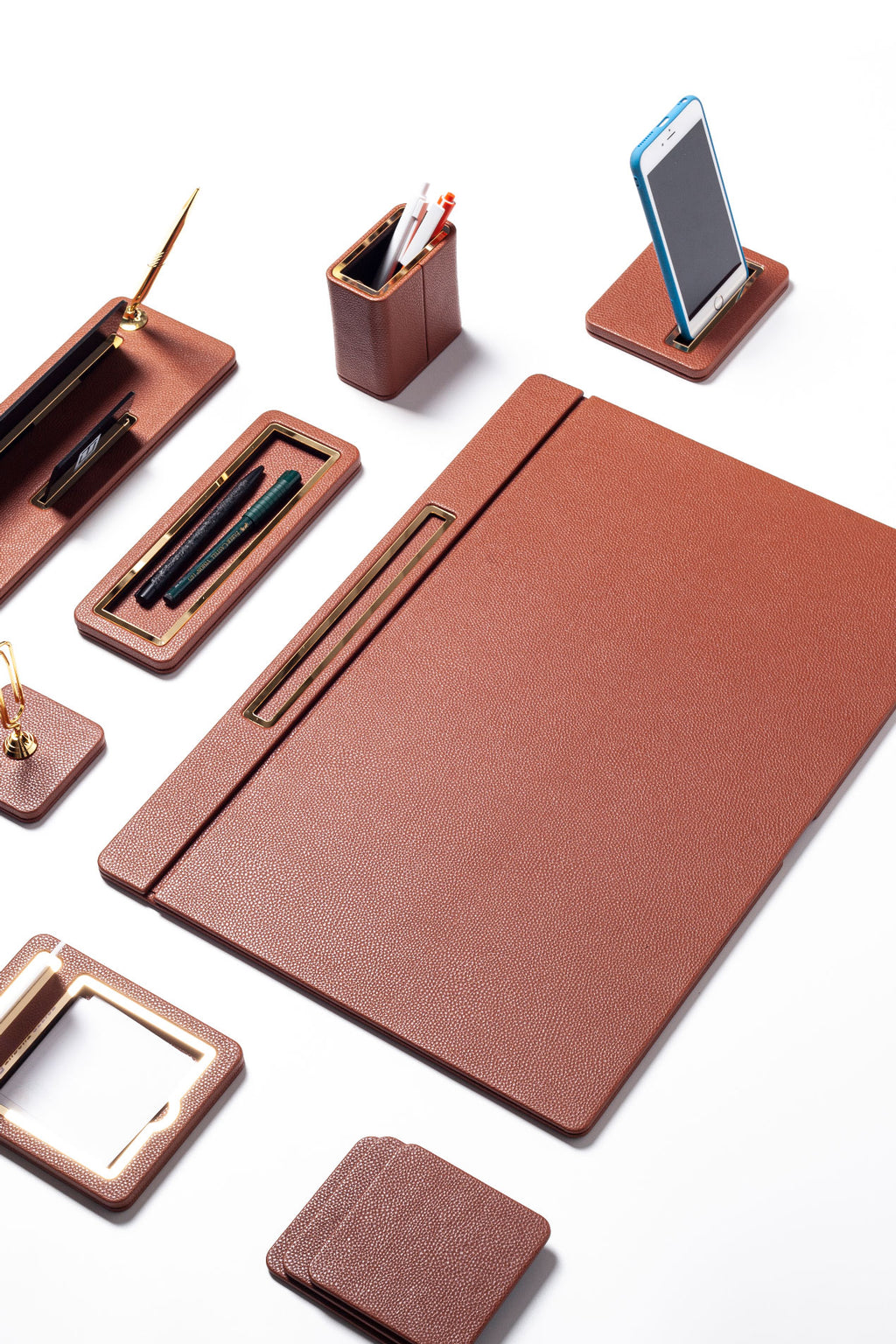 Capella Leather Desk Set Taba 8 Pieces Covered Model