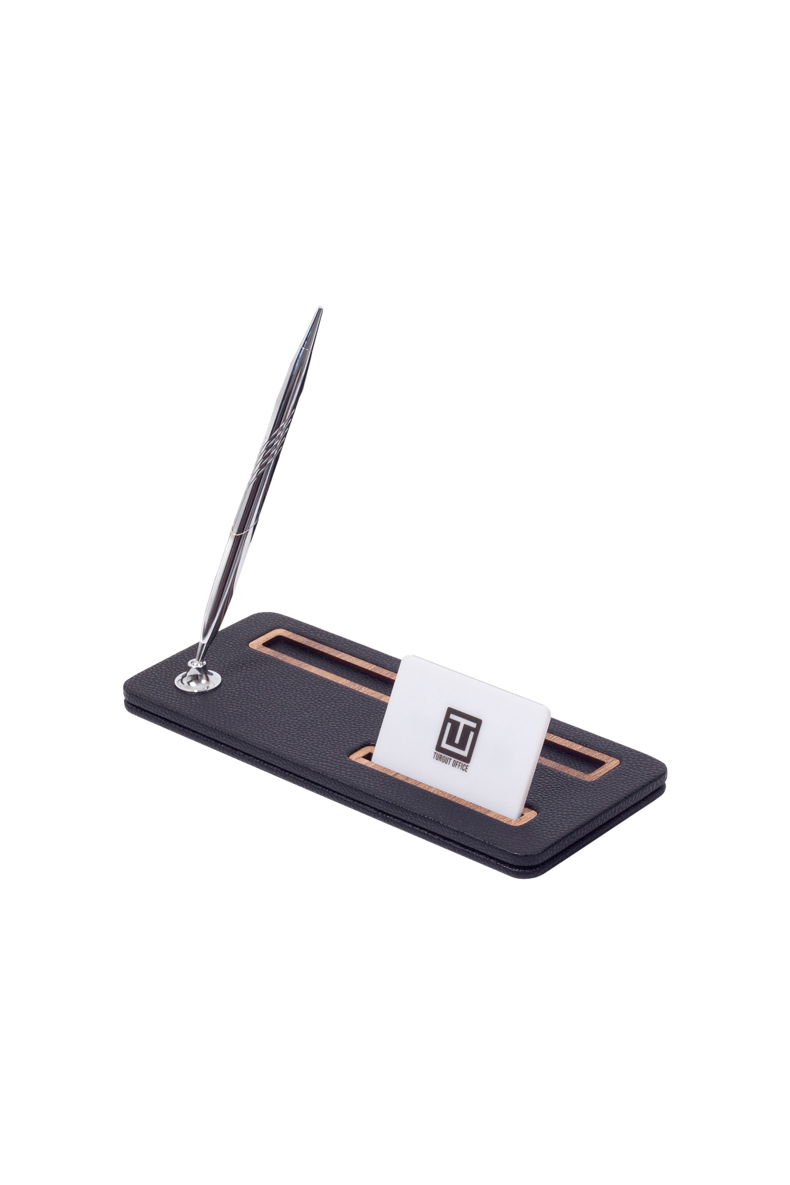 وحدة أقلام مكتبية من الجلد من بورتو، سوداء، خشبية، أنيقة.