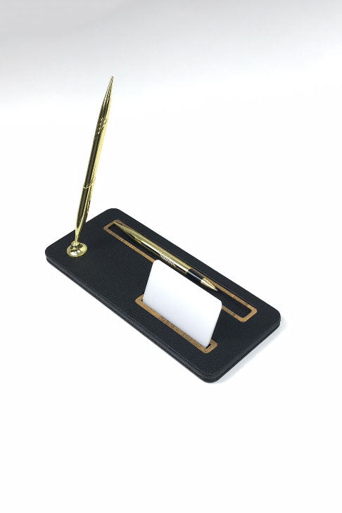 وحدة أقلام مكتبية من الجلد من بورتو، سوداء، خشبية، أنيقة.