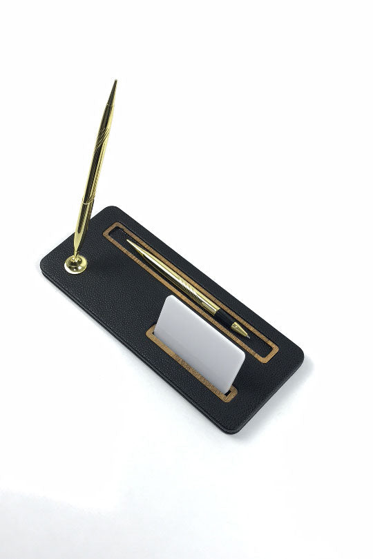 وحدة أقلام مكتبية من الجلد من بورتو، سوداء، خشبية، أنيقة.