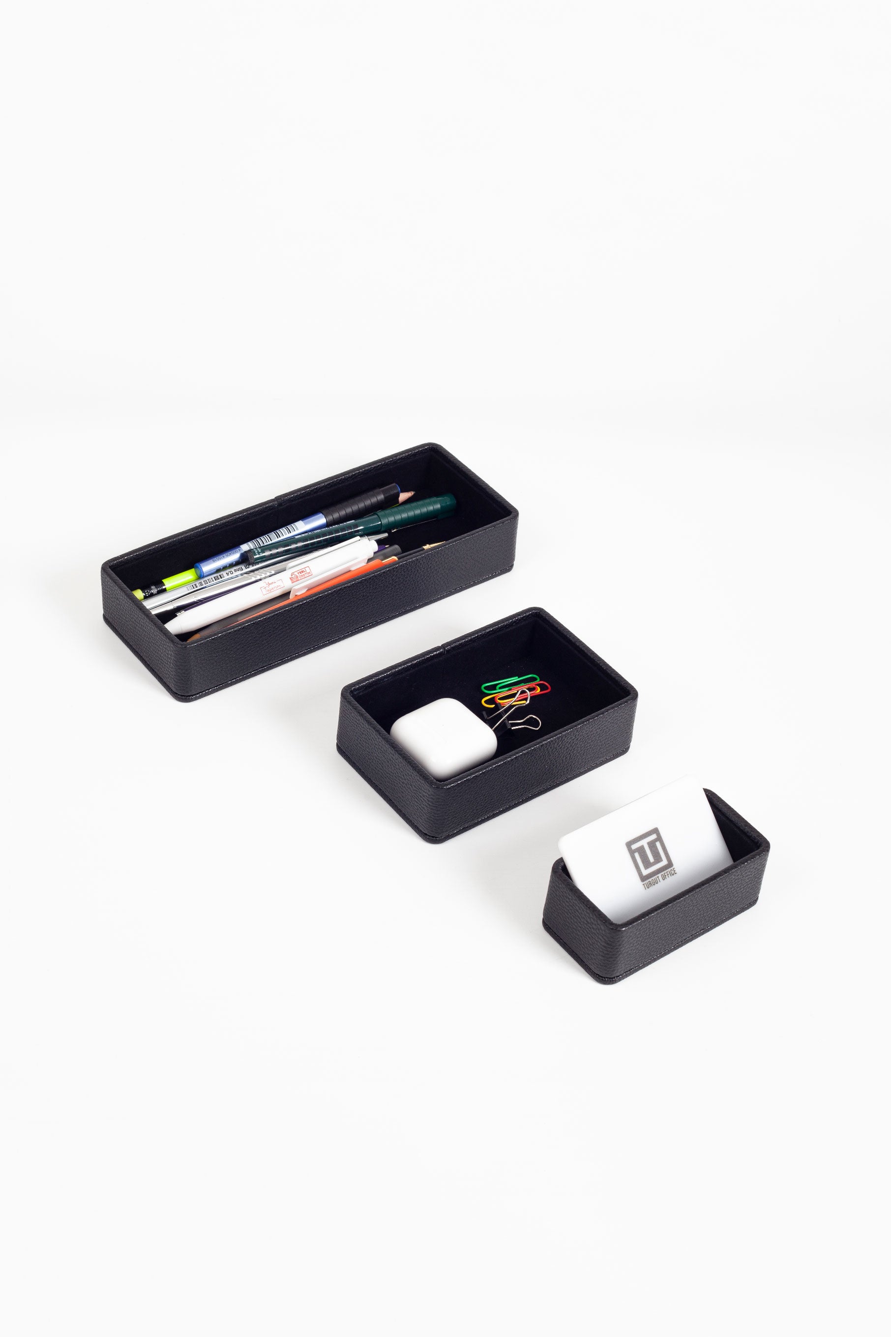 طقم منظم مكتب من الجلد من فيليكس، 3 قطع، أسود.