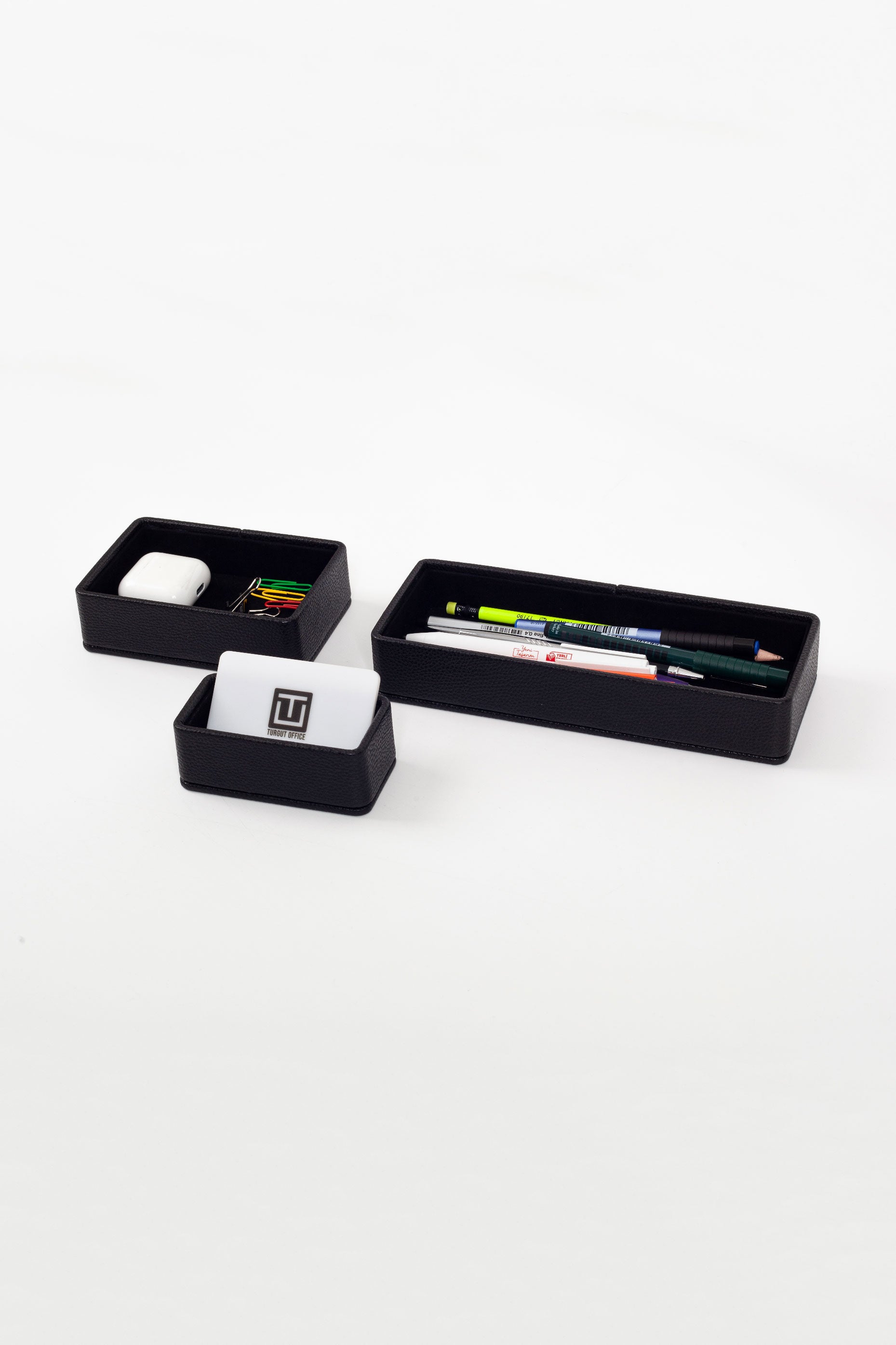 طقم منظم مكتب من الجلد من فيليكس، 3 قطع، أسود.