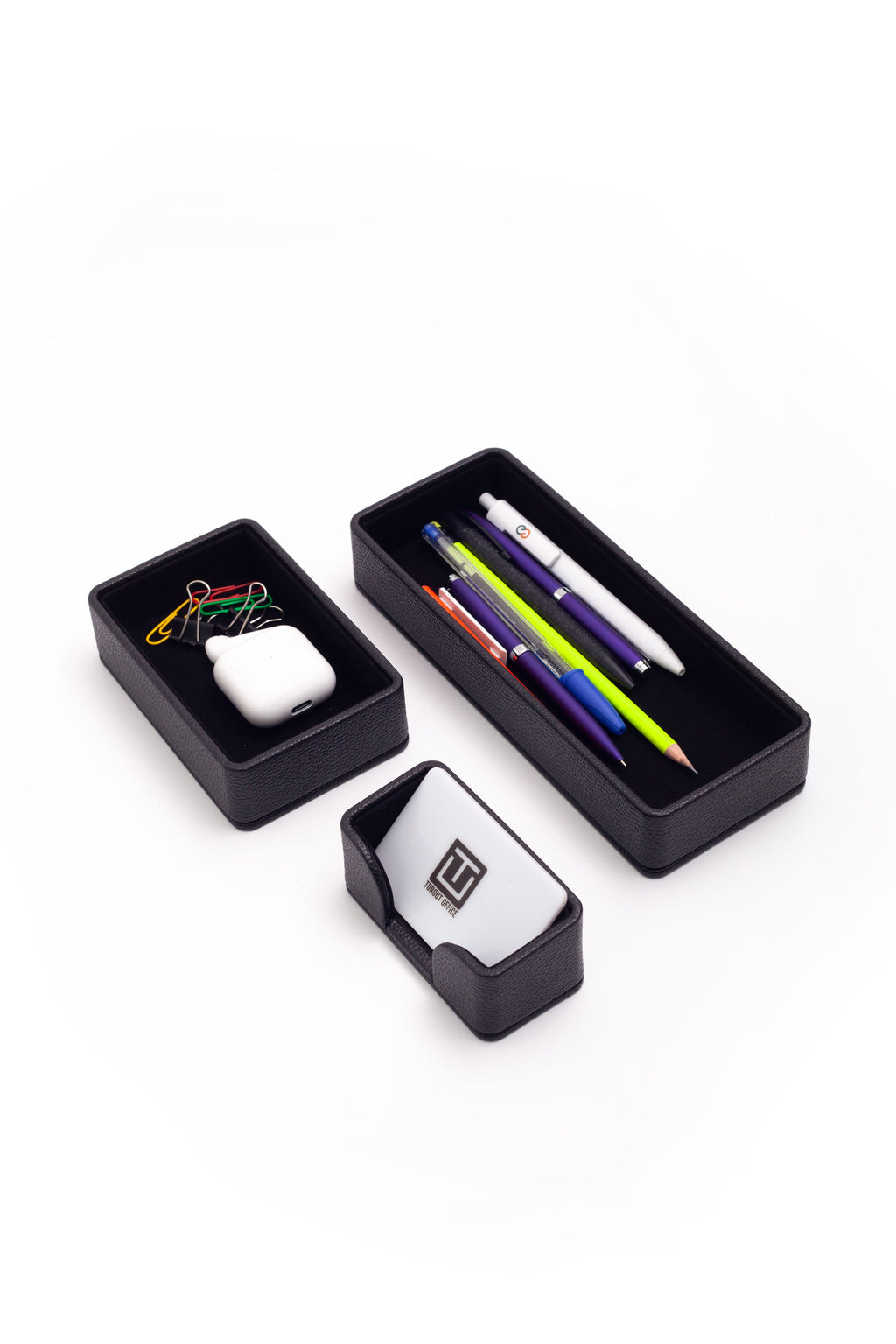 مجموعة منظم سطح المكتب الجلدية Felix Plus، 3 قطع، باللون الأسود