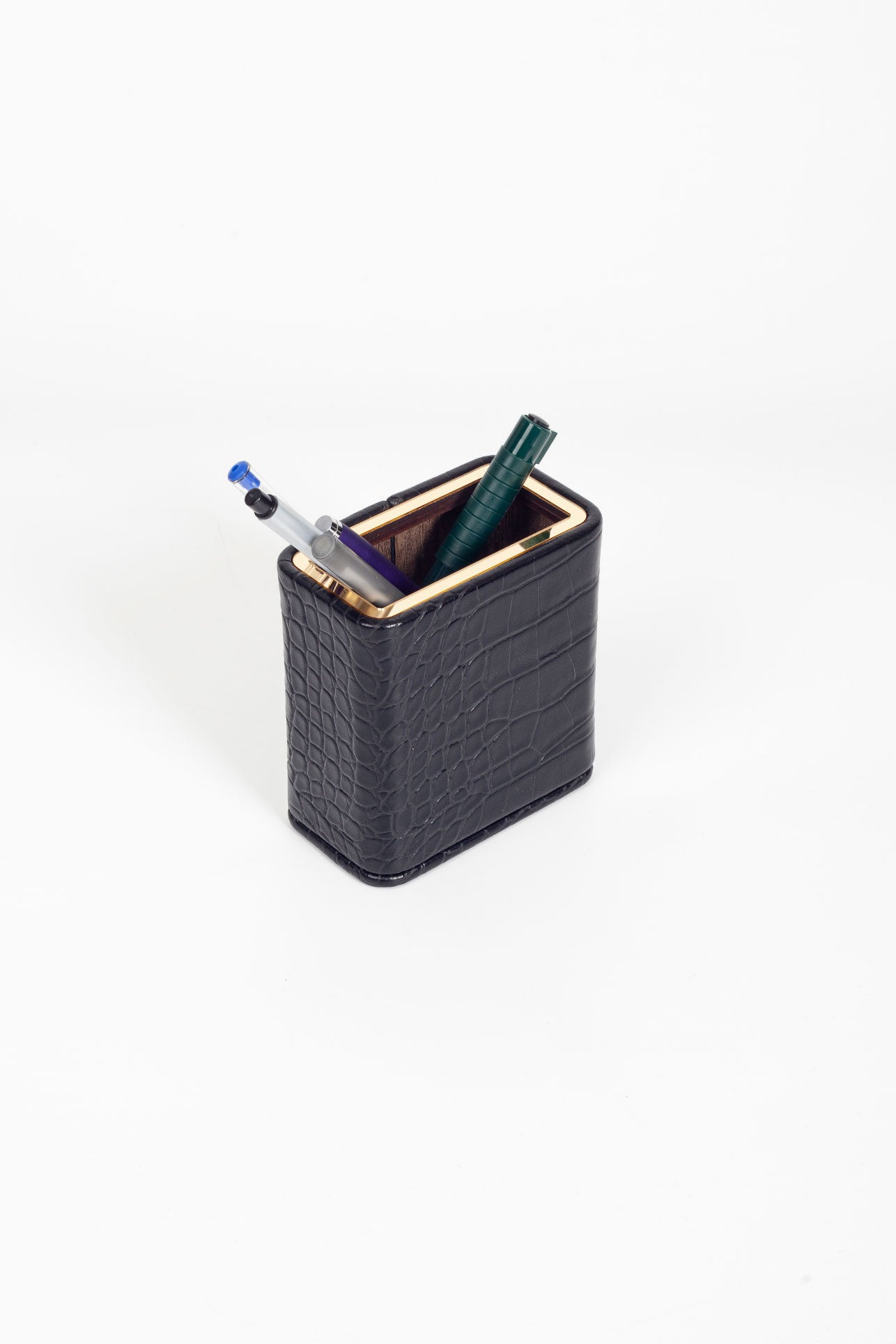 Desktop Croco Gold Detailed Leather Pen Holder