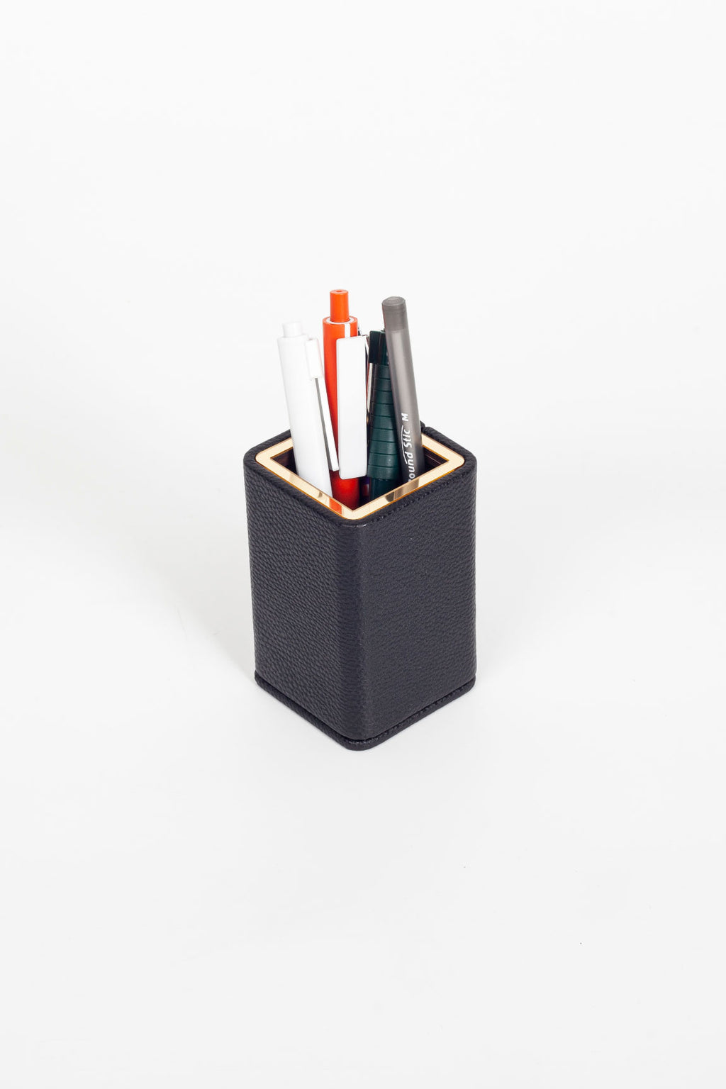 حامل أقلام صغير ذهبي مزخرف لسطح المكتب أسود