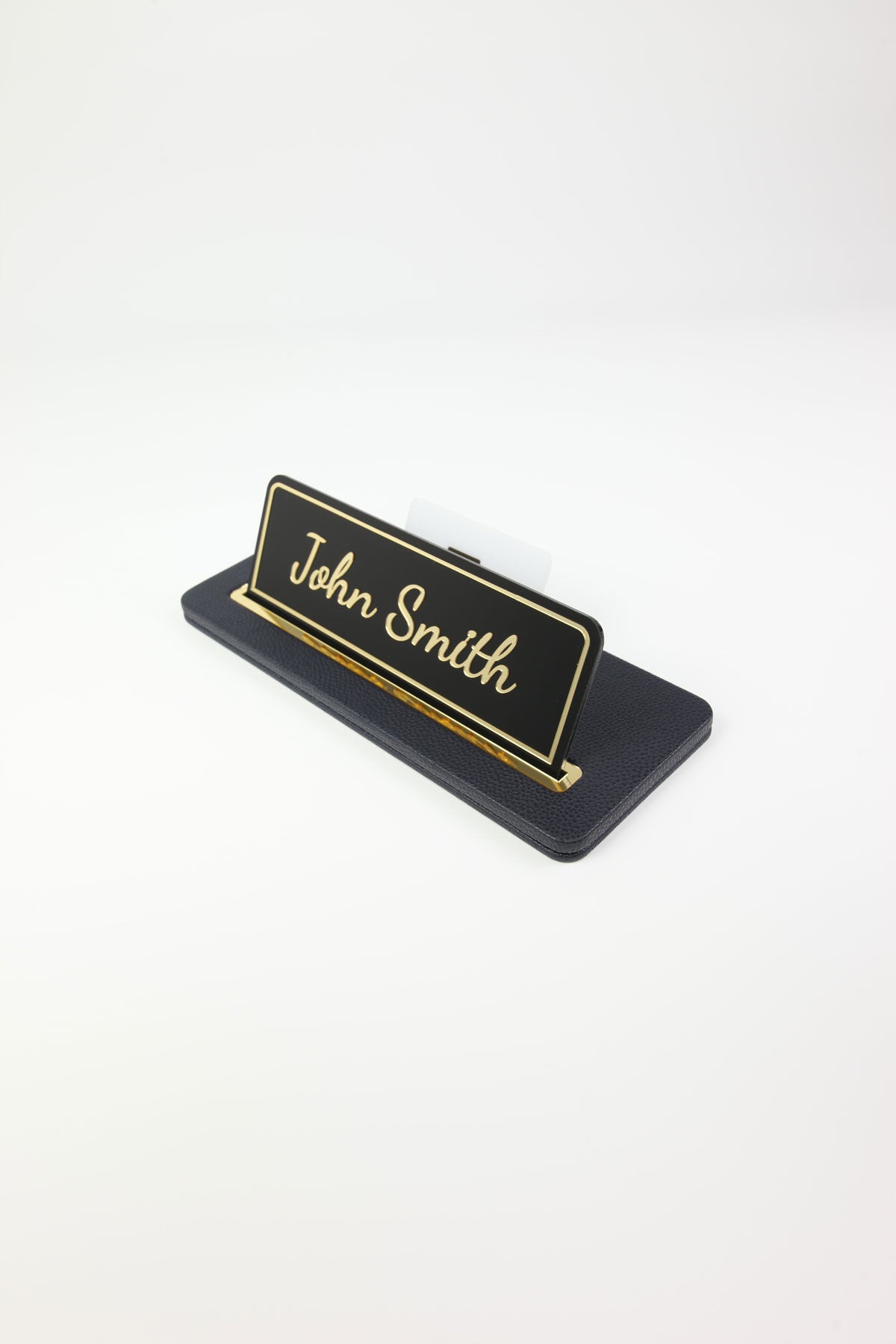 Leather Desk Nameplate Black Gold Detail - Nameplate and Business Card Holder