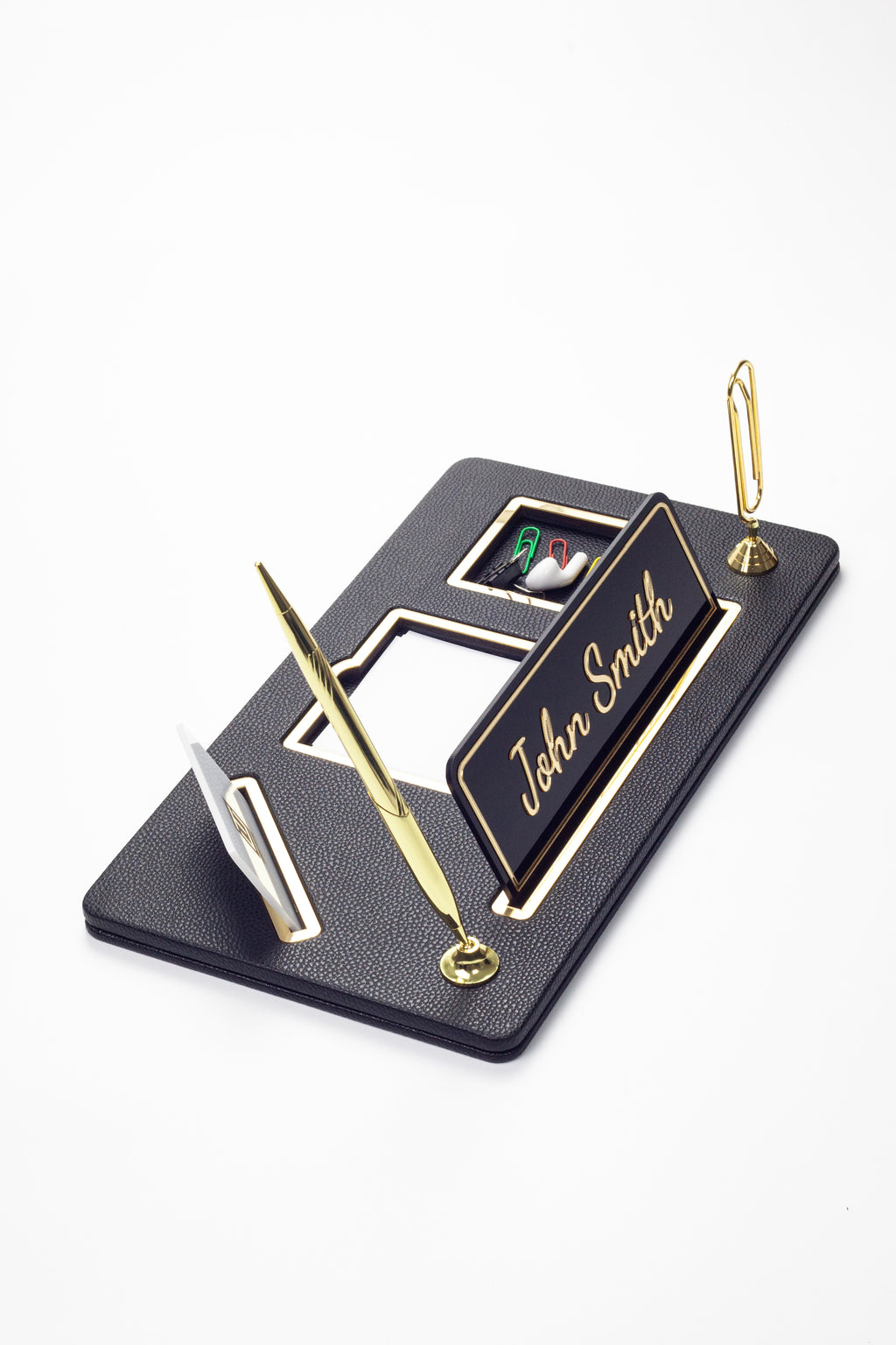 Organizer Leather Desk Nameplate Gold Detailed