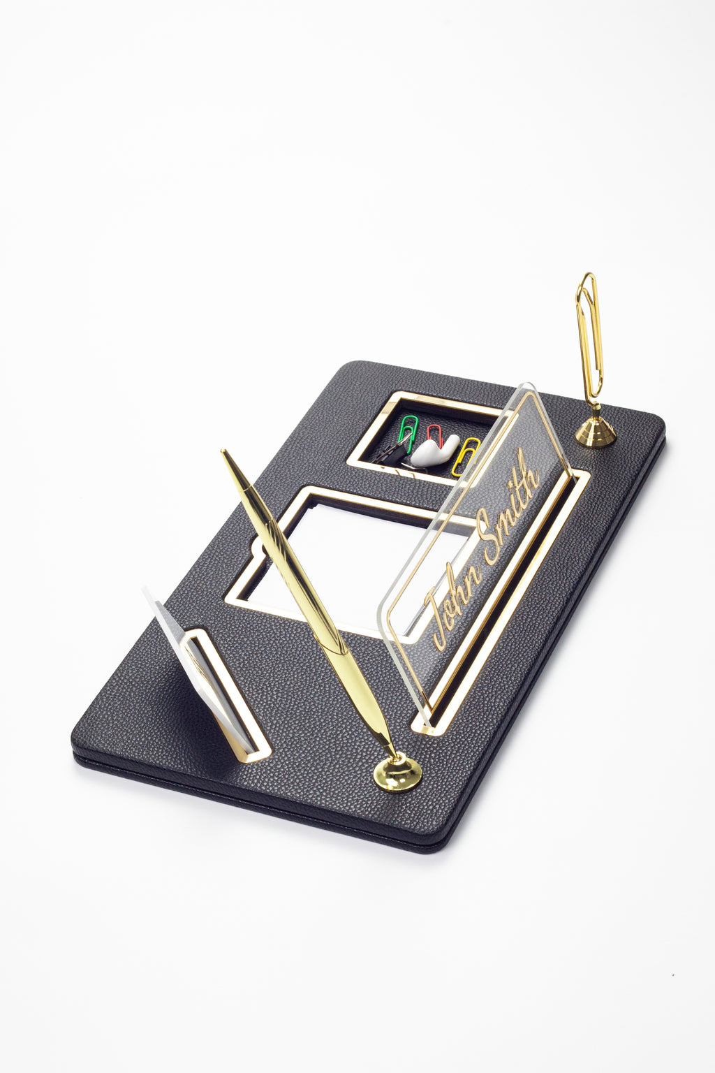 Organizer Leather Desk Nameplate Gold Detailed