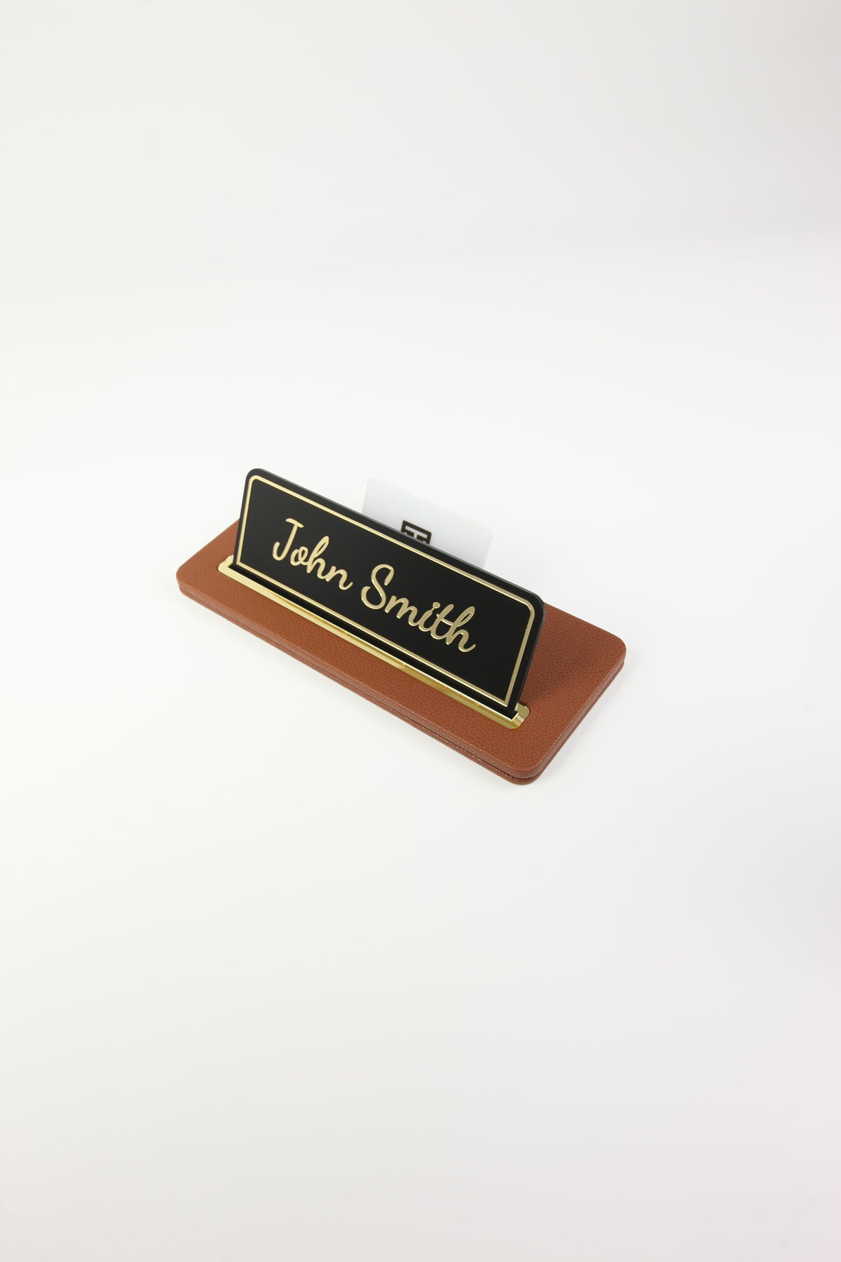 Leather Desk Nameplate Black Gold Detail - Nameplate and Business Card Holder